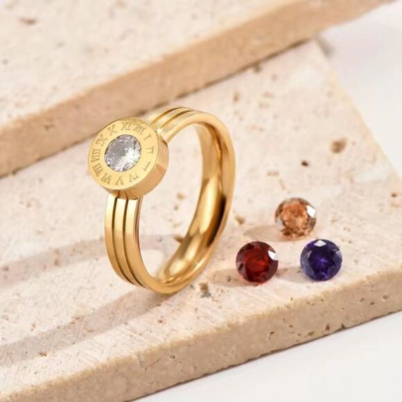 ✨🆕✨ Stunning 18K Gold Plated Over Titanium Numeral Zircon Interchangeable Ring✨ - Picture 4 of 11
